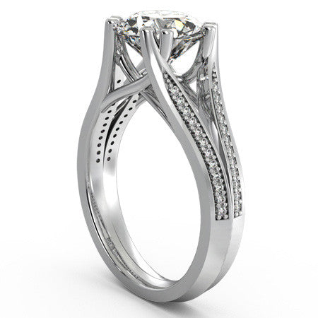 Round Trellis Split Shank Moissanite Engagement Ring
