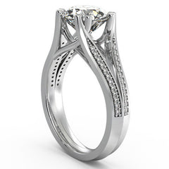 Round Trellis Split Shank Moissanite Engagement Ring