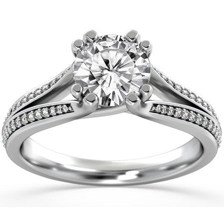 Round Trellis Split Shank Moissanite Engagement Ring