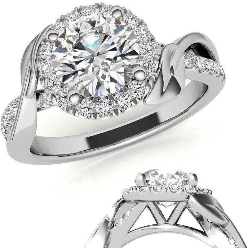 Floral Cathedral Halo Round Brilliant Engagement Ring