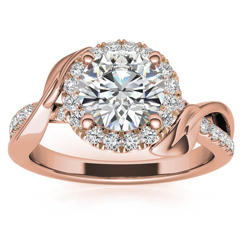 Floral Cathedral Halo Round Brilliant Engagement Ring