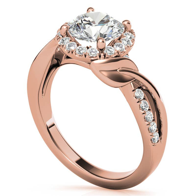 Floral Cathedral Halo Round Brilliant Engagement Ring