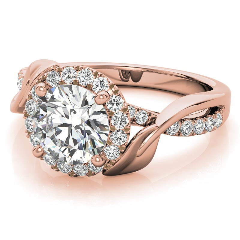 Floral Cathedral Halo Round Brilliant Engagement Ring
