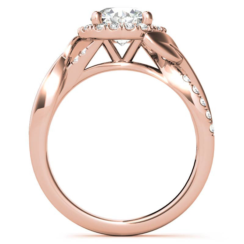 Floral Cathedral Halo Round Brilliant Engagement Ring