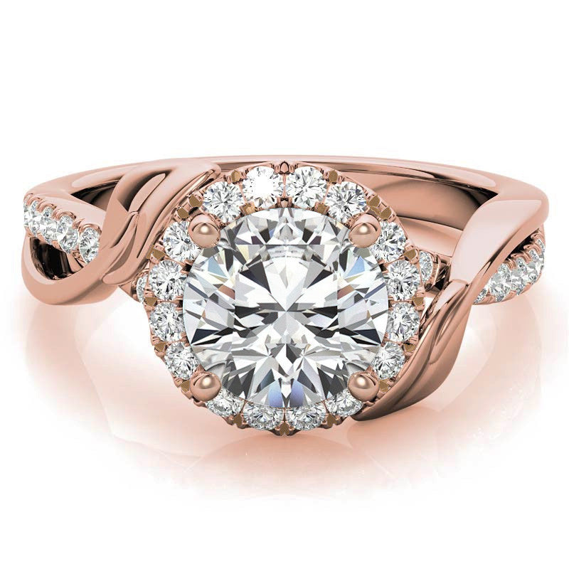 Floral Cathedral Halo Round Brilliant Engagement Ring