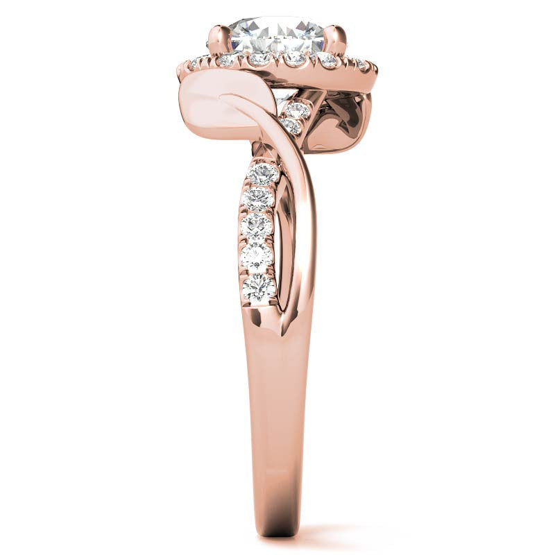 Floral Cathedral Halo Round Brilliant Engagement Ring
