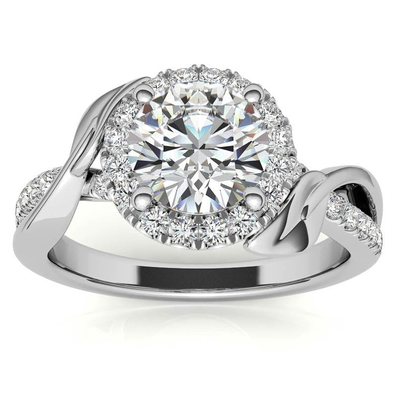 Floral Cathedral Halo Round Brilliant Engagement Ring
