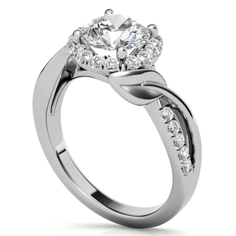 Floral Cathedral Halo Round Brilliant Engagement Ring
