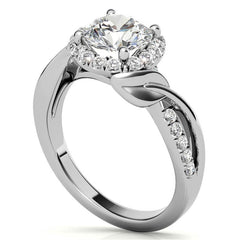 Floral Cathedral Halo Round Brilliant Engagement Ring
