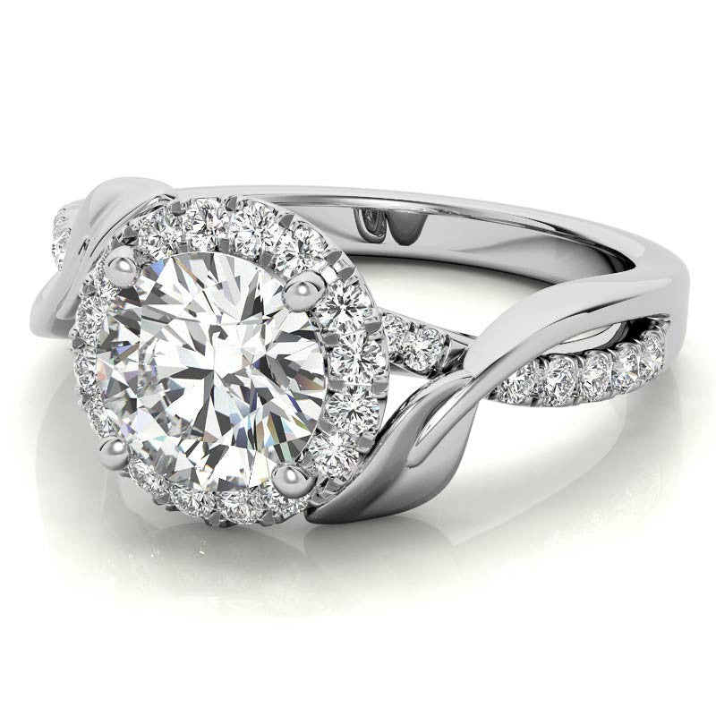 Floral Cathedral Halo Round Brilliant Engagement Ring