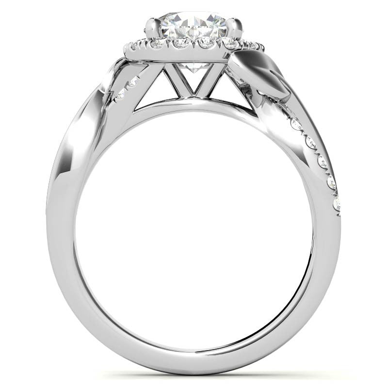 Floral Cathedral Halo Round Brilliant Engagement Ring