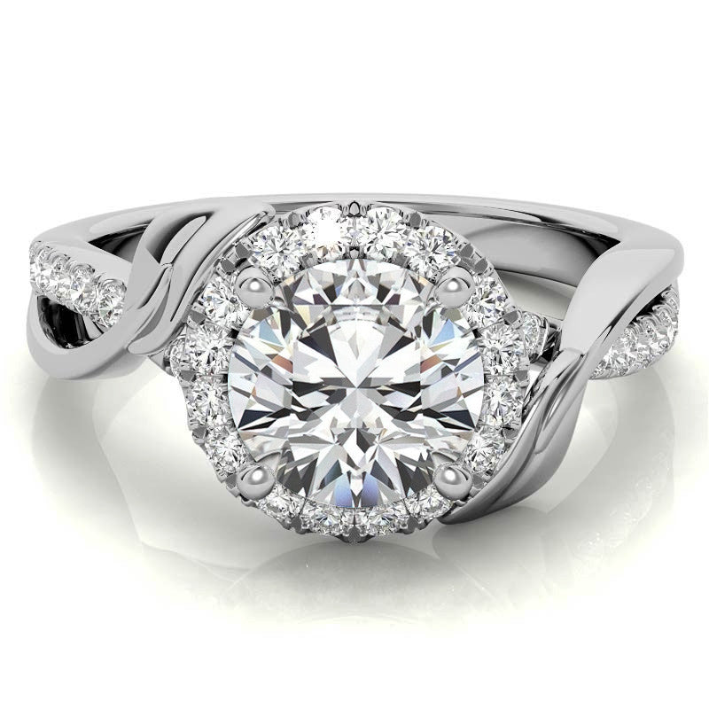 Floral Cathedral Halo Round Brilliant Engagement Ring