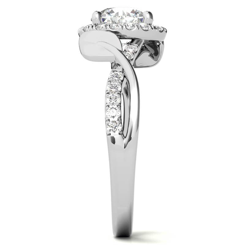 Floral Cathedral Halo Round Brilliant Engagement Ring