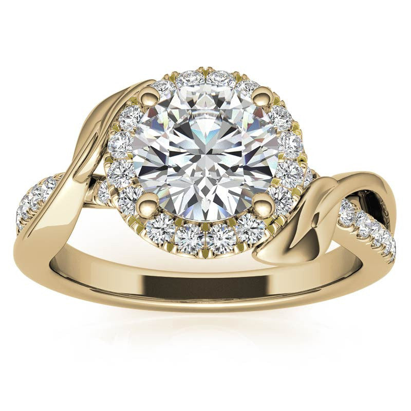 Floral Cathedral Halo Round Brilliant Engagement Ring