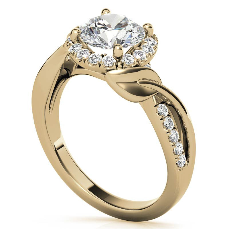 Floral Cathedral Halo Round Brilliant Engagement Ring