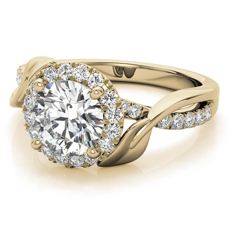 Floral Cathedral Halo Round Brilliant Engagement Ring