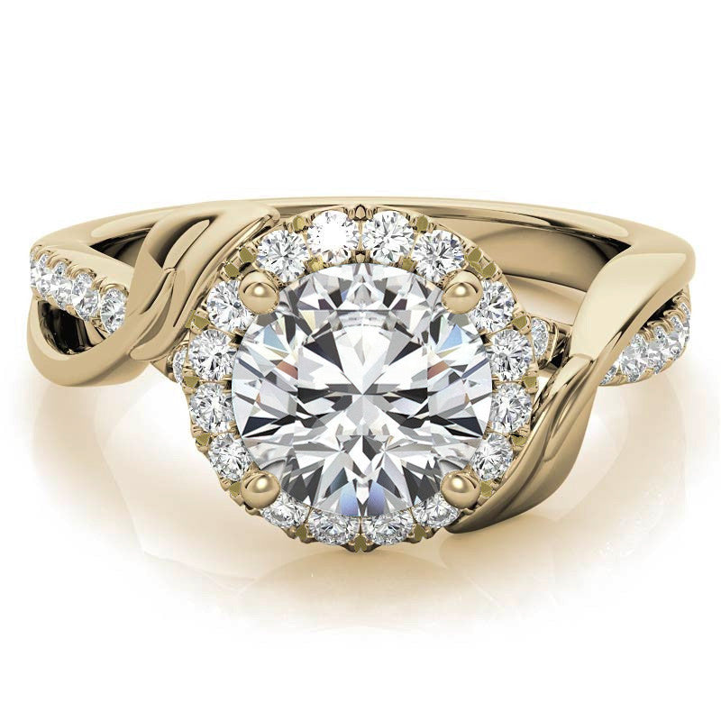 Floral Cathedral Halo Round Brilliant Engagement Ring