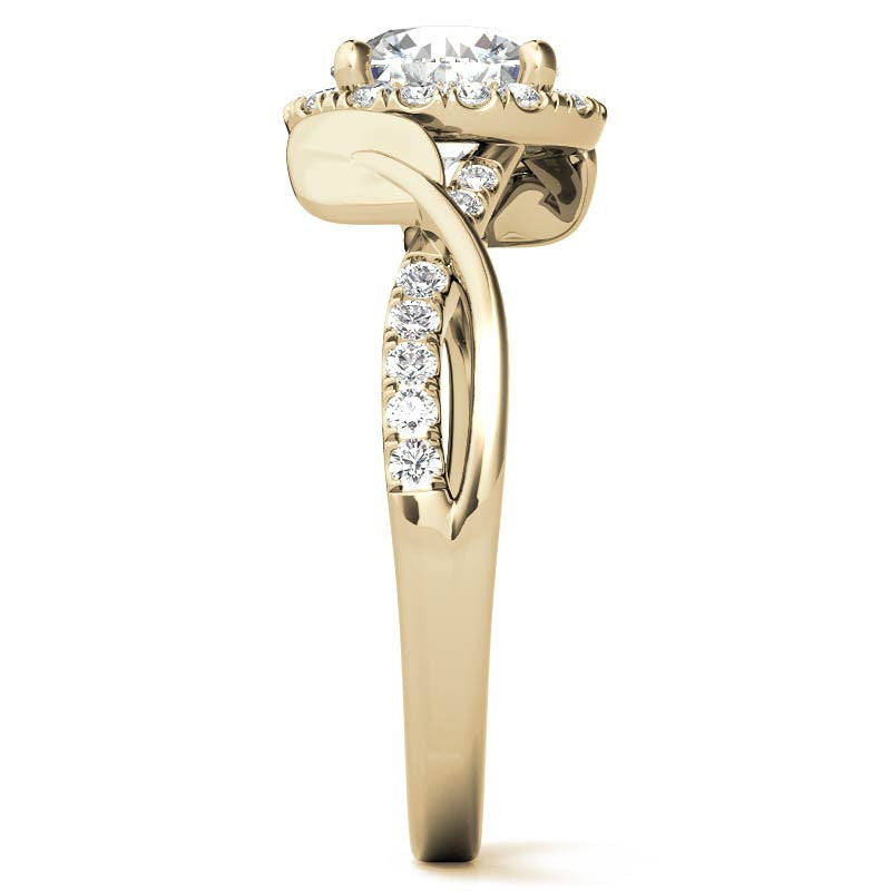 Floral Cathedral Halo Round Brilliant Engagement Ring