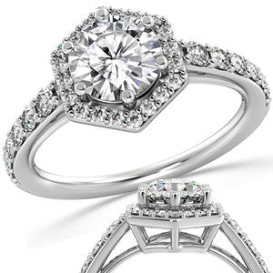Hexagon Shaped Halo Moissanite Engagement Ring