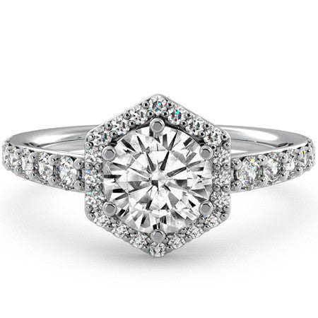 Hexagon Shaped Halo Moissanite Engagement Ring