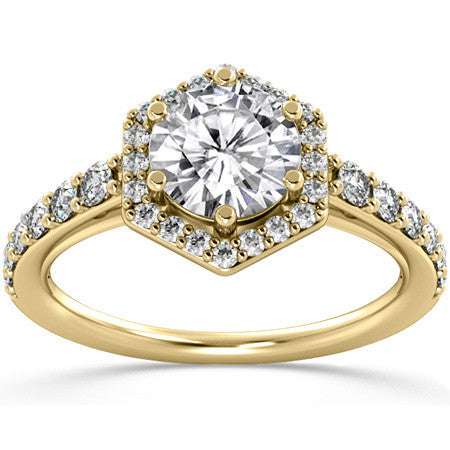 Hexagon Shaped Halo Moissanite Engagement Ring