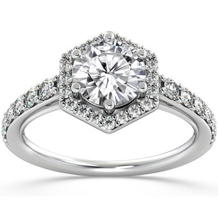 Hexagon Shaped Halo Moissanite Engagement Ring