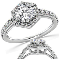 Hexagon Shaped Halo Moissanite Engagement Ring