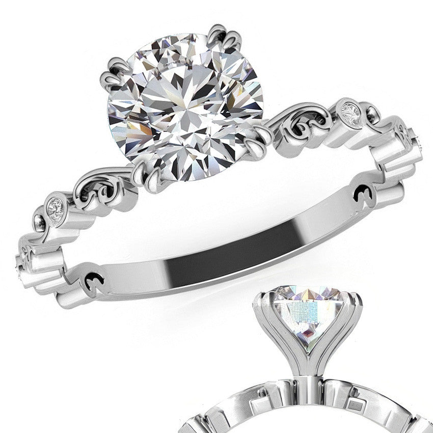 Scroll Diamond Bezel Engagement Ring