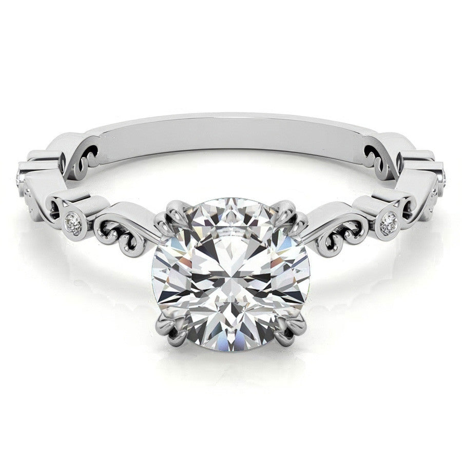 Scroll Diamond Bezel Engagement Ring