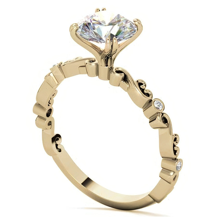Scroll Diamond Bezel Engagement Ring