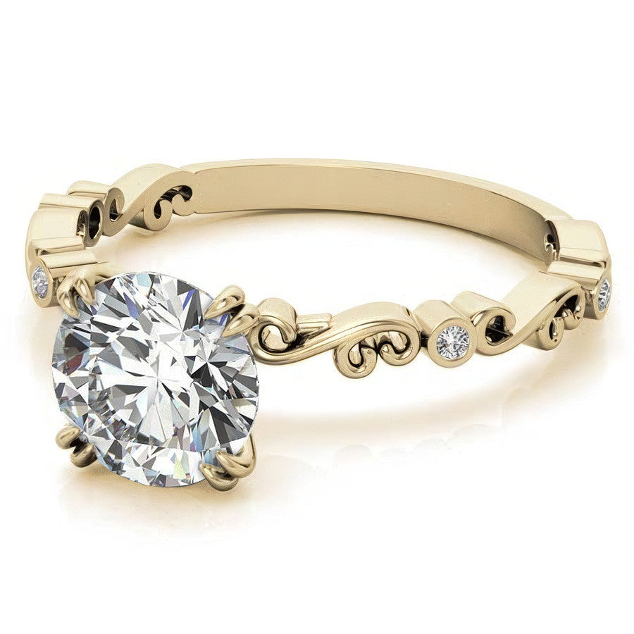 Scroll Diamond Bezel Engagement Ring