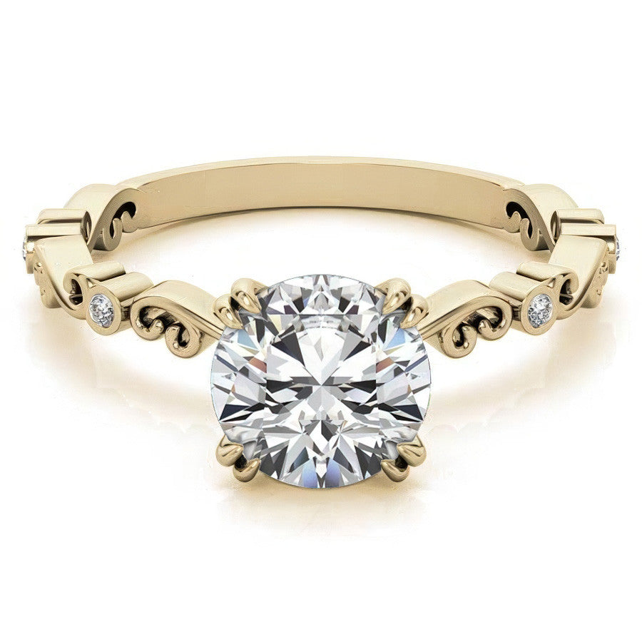 Scroll Diamond Bezel Engagement Ring