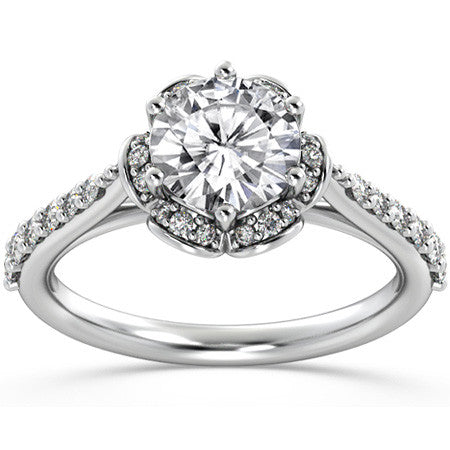 Round Floral-Style Moissanite Engagement Ring