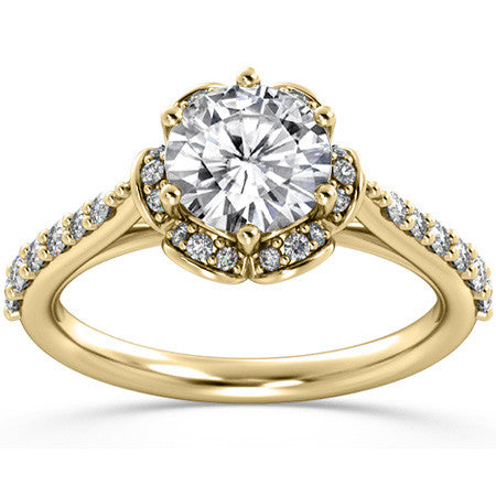 Round Floral-Style Moissanite Engagement Ring