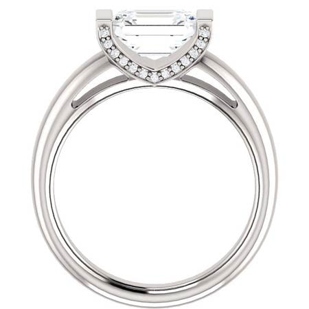 Emerald cut Moissanite & Diamond East-West Engagement Ring