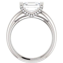 Emerald cut Moissanite & Diamond East-West Engagement Ring
