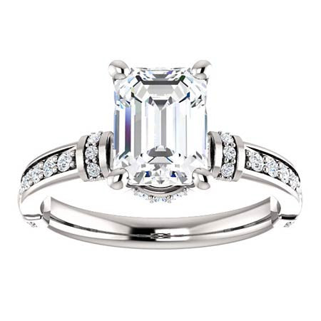 Emerald / Radiant cut Moissanite Engagement Ring