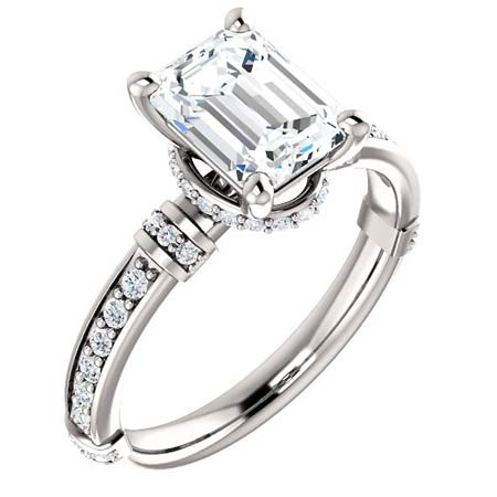 Emerald / Radiant cut Moissanite Engagement Ring