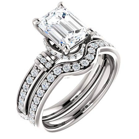 Emerald / Radiant cut Moissanite Engagement Ring