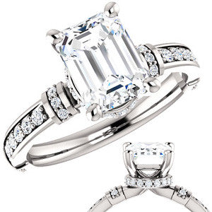 Emerald / Radiant cut Moissanite Engagement Ring