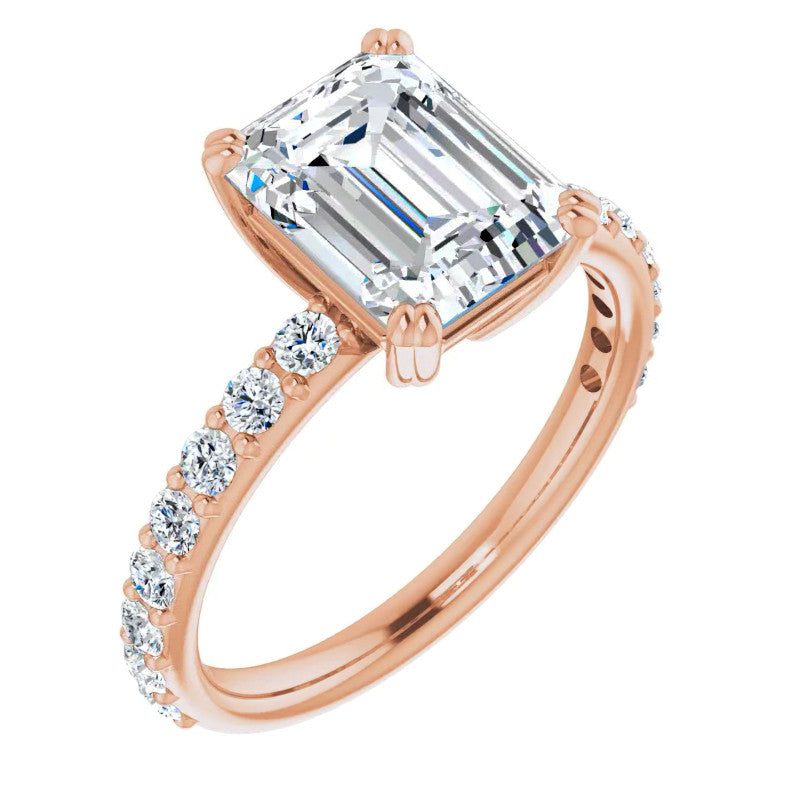 Emerald cut Moissanite Double Prong Engagement Ring