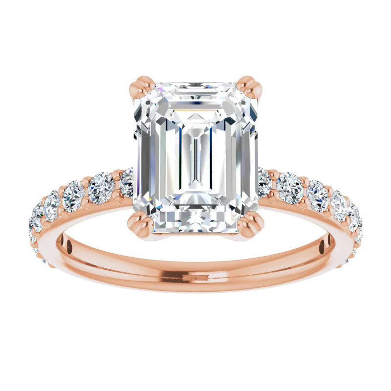 Emerald cut Moissanite Double Prong Engagement Ring