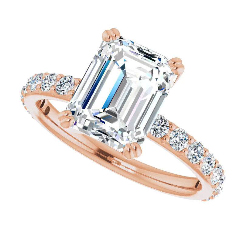 Emerald cut Moissanite Double Prong Engagement Ring