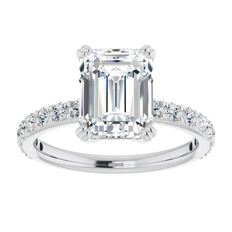 Emerald cut Moissanite Double Prong Engagement Ring