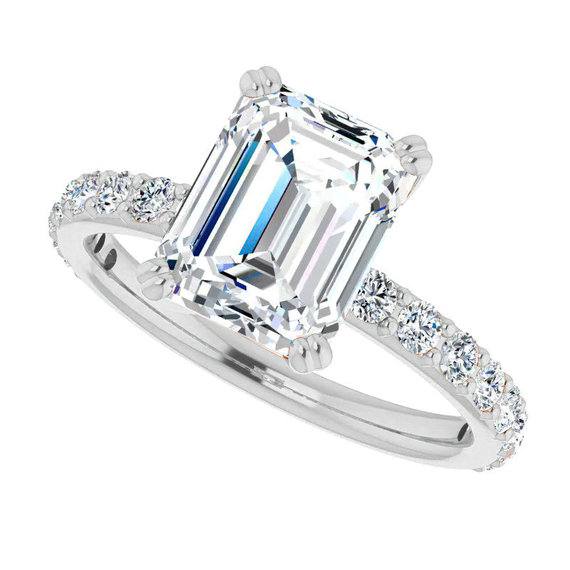 Emerald cut Moissanite Double Prong Engagement Ring
