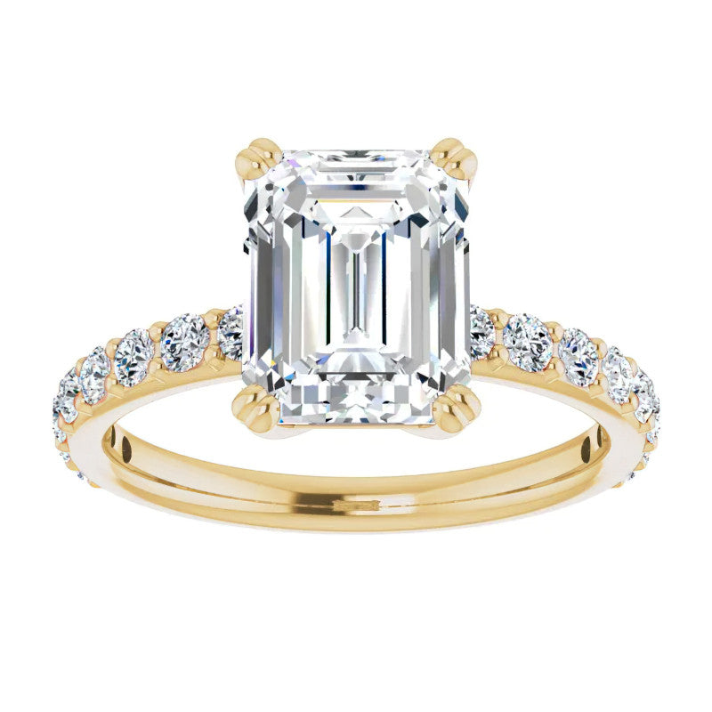 Emerald cut Moissanite Double Prong Engagement Ring