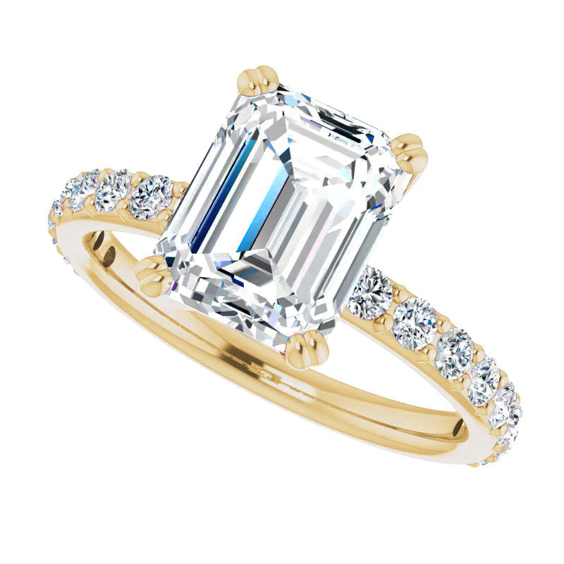 Emerald cut Moissanite Double Prong Engagement Ring