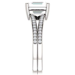 Emerald cut Moissanite & Diamond Split Shank Engagement Ring