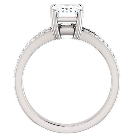 Emerald cut Moissanite & Diamond Split Shank Engagement Ring