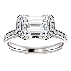 Emerald cut Moissanite Bezel Halo Engagement Ring